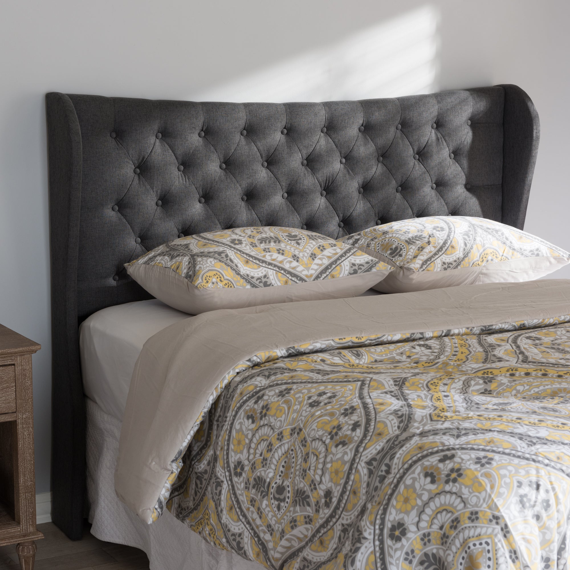 Cadence Modern and Contemporary Fabric Button-Tufted Winged Headboard