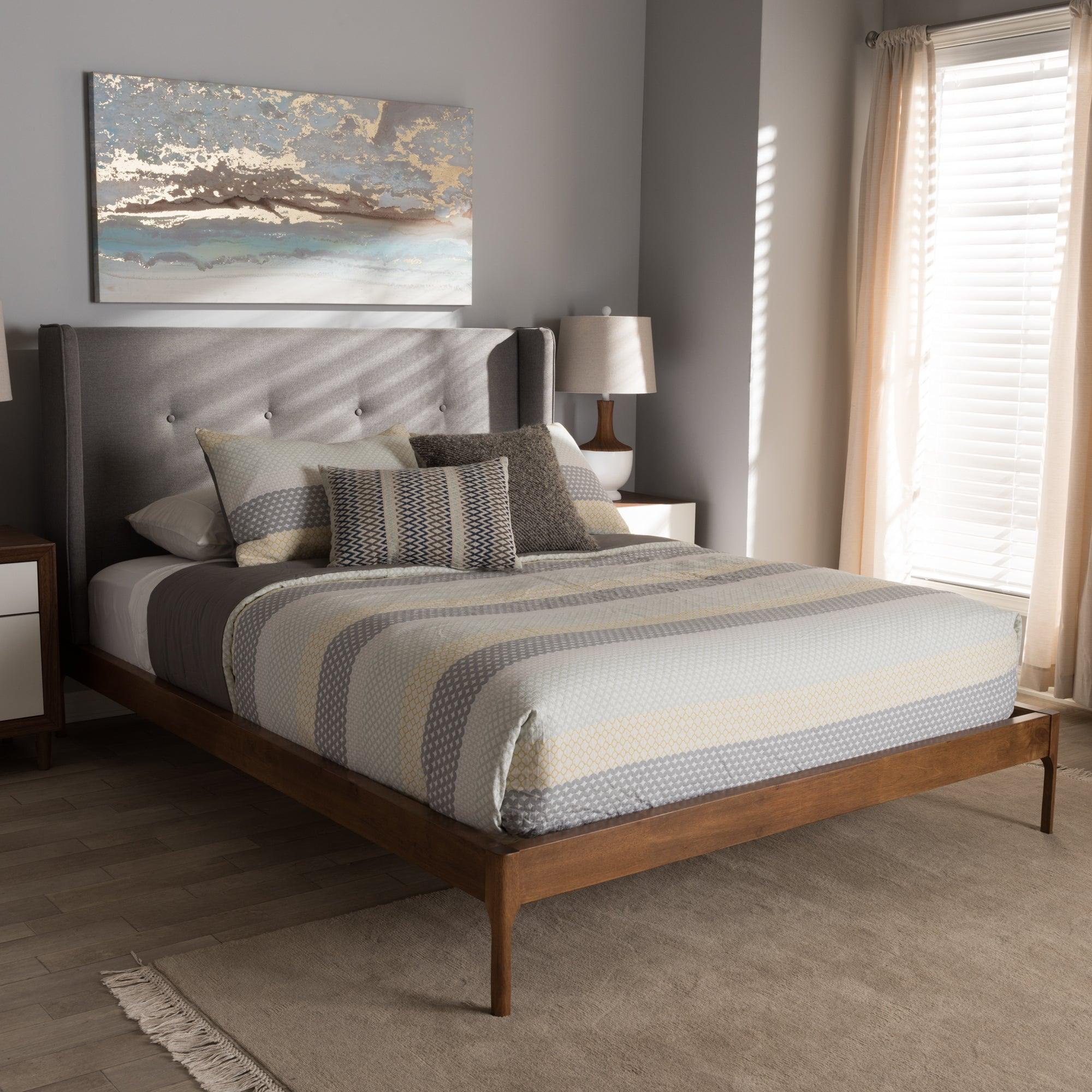 Brooklyn Mid-Century Modern Wood Fabric Platform Bed