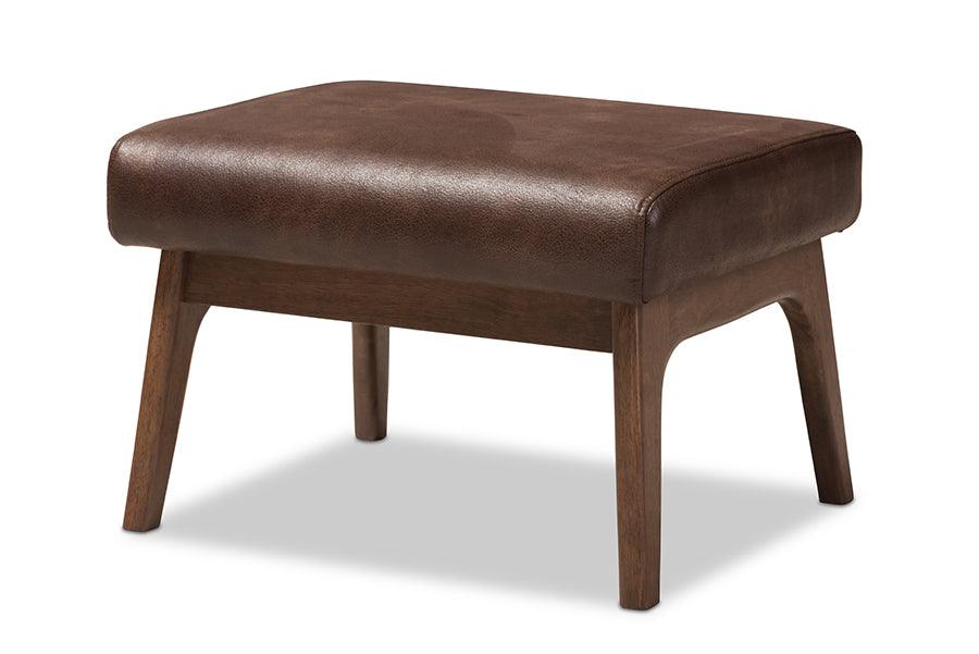 Bianca Mid-Century Modern Wood Distressed Faux Leather Ottoman