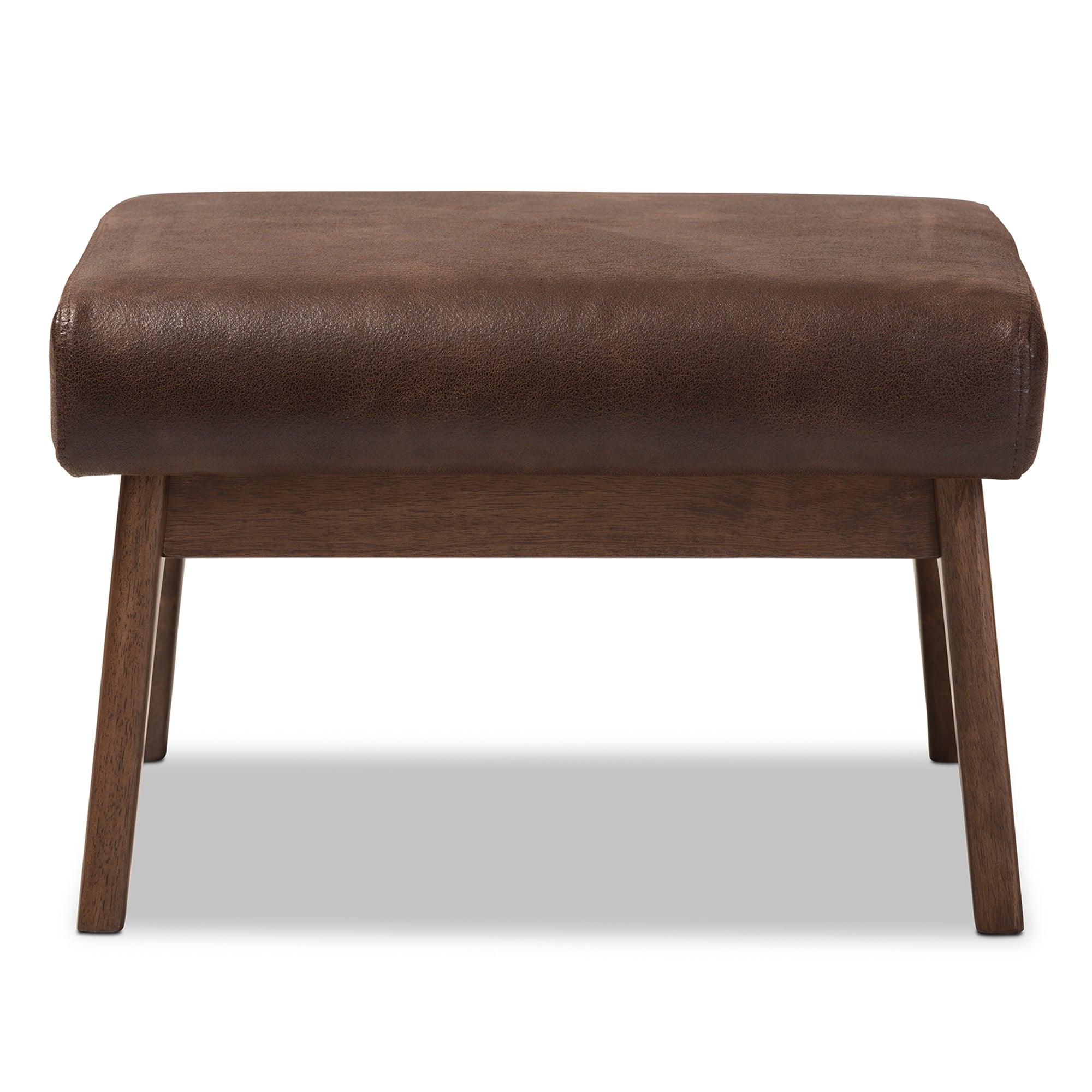 Bianca Mid-Century Modern Wood Distressed Faux Leather Ottoman