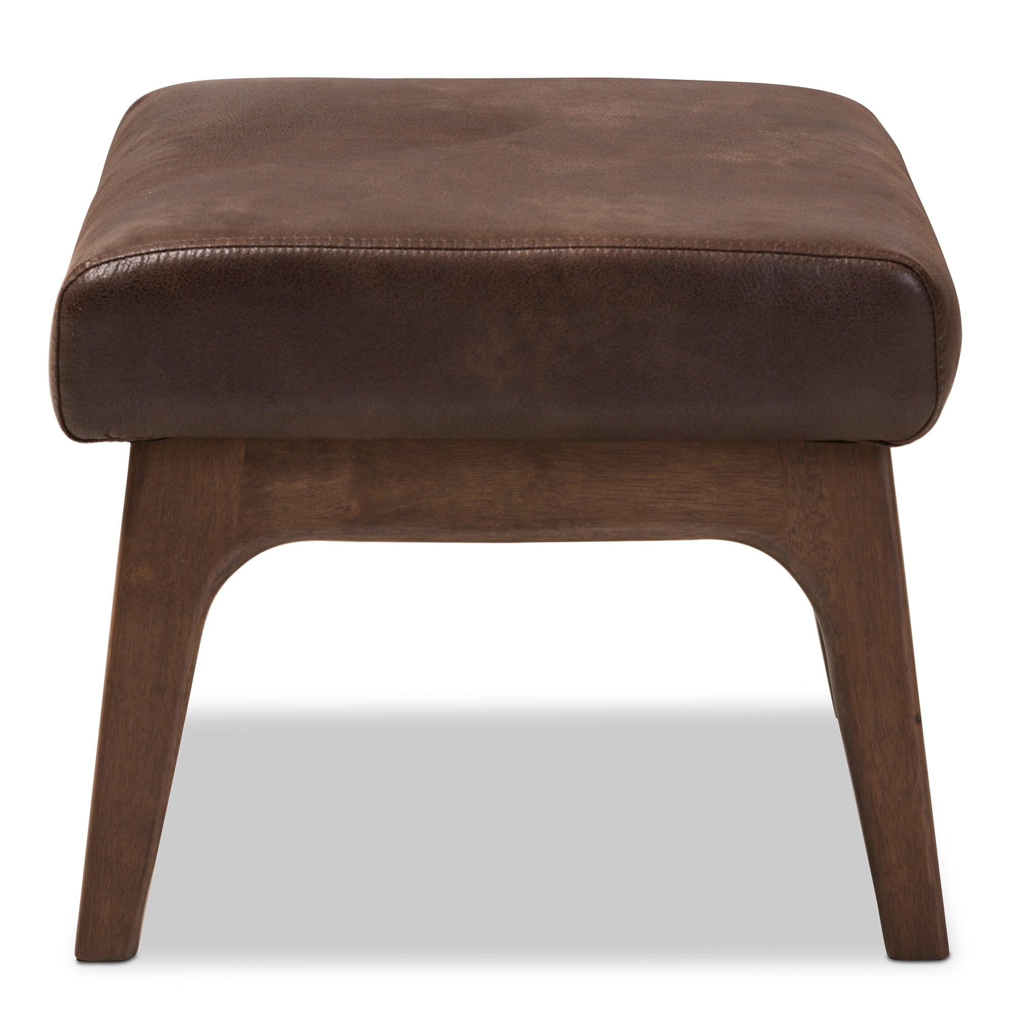 Bianca Mid-Century Modern Wood Distressed Faux Leather Ottoman