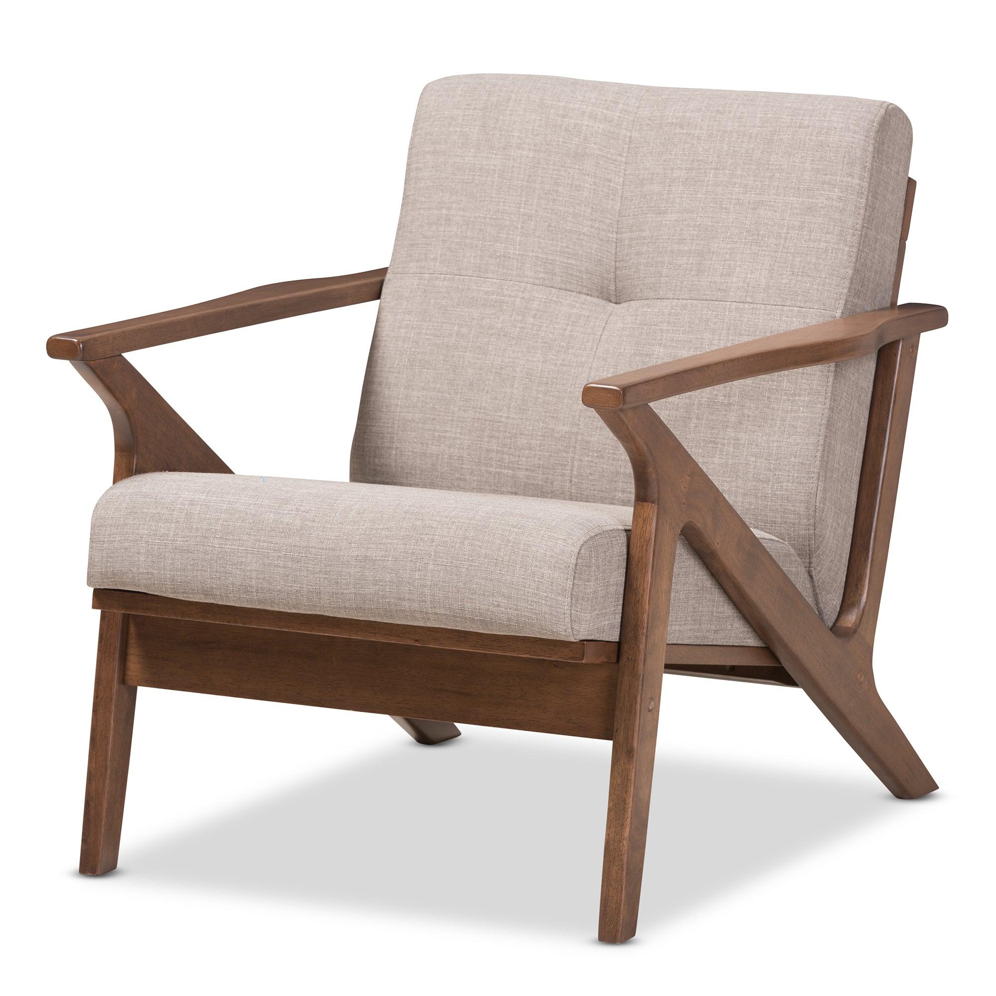 Bianca Mid-Century Modern Wood Light Fabric Tufted Lounge Chair
