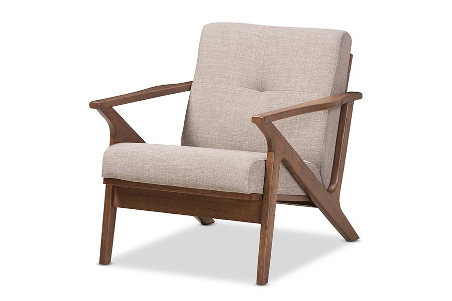 Bianca Mid-Century Modern Wood Light Fabric Tufted Lounge Chair