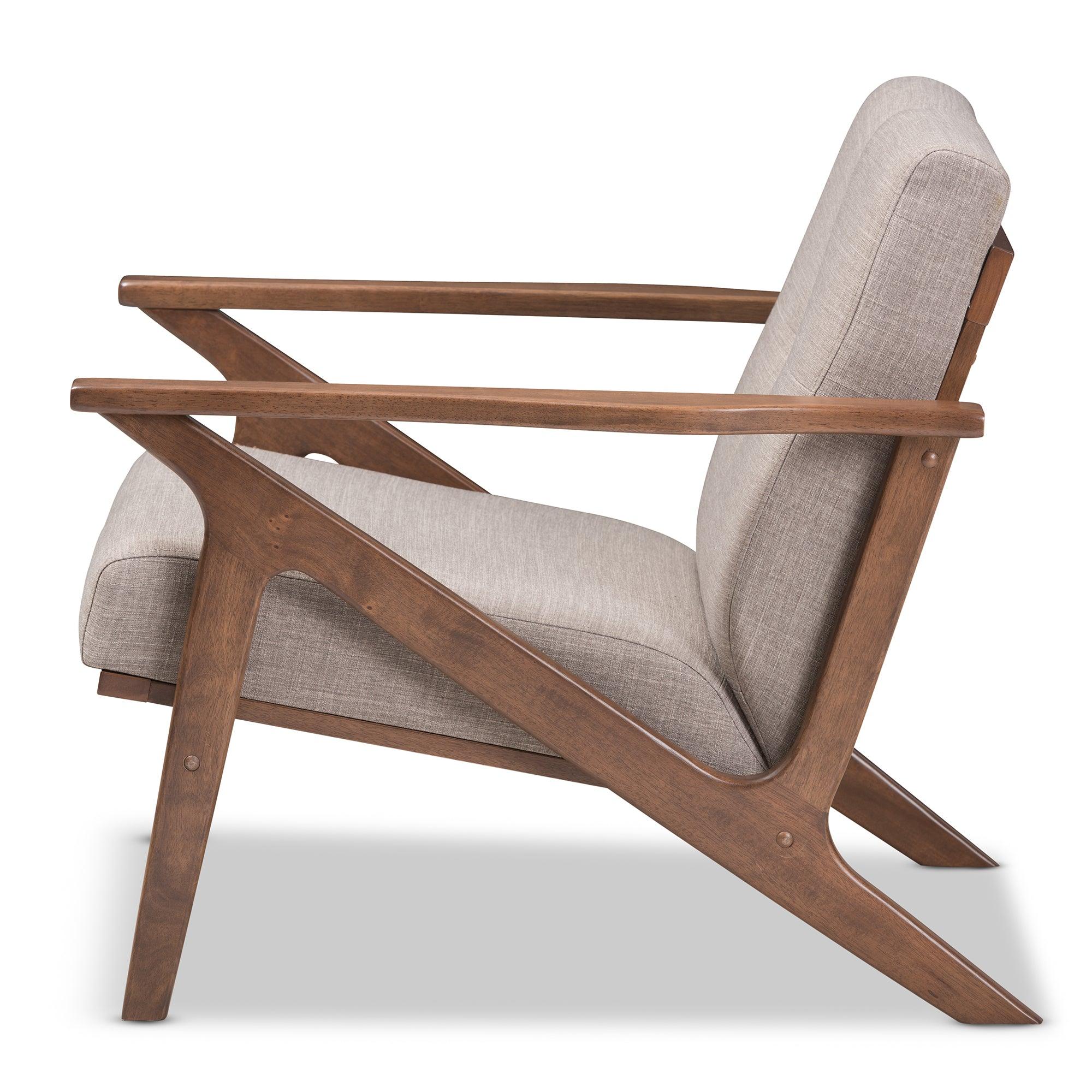 Bianca Mid-Century Modern Wood Light Fabric Tufted Lounge Chair