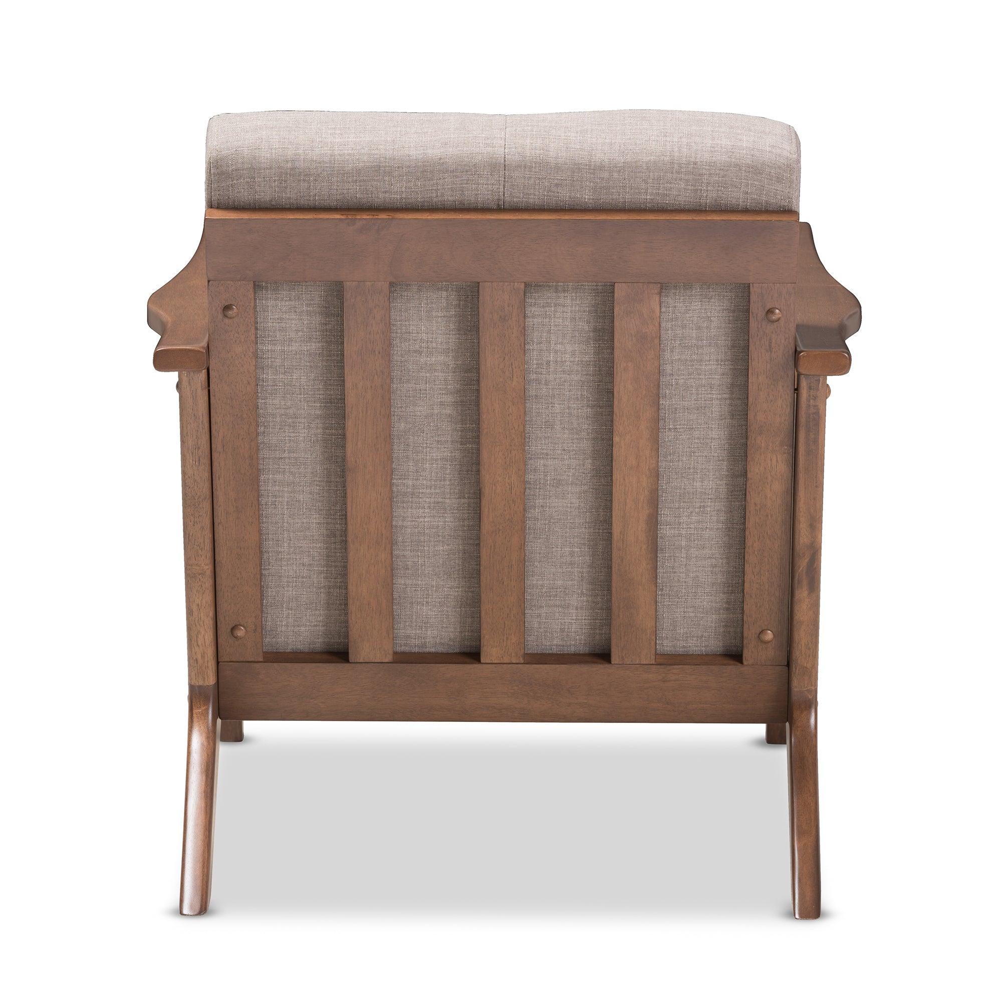 Bianca Mid-Century Modern Wood Light Fabric Tufted Lounge Chair