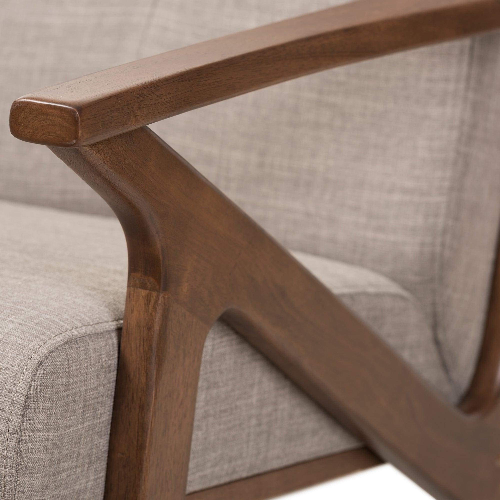 Bianca Mid-Century Modern Wood Light Fabric Tufted Lounge Chair