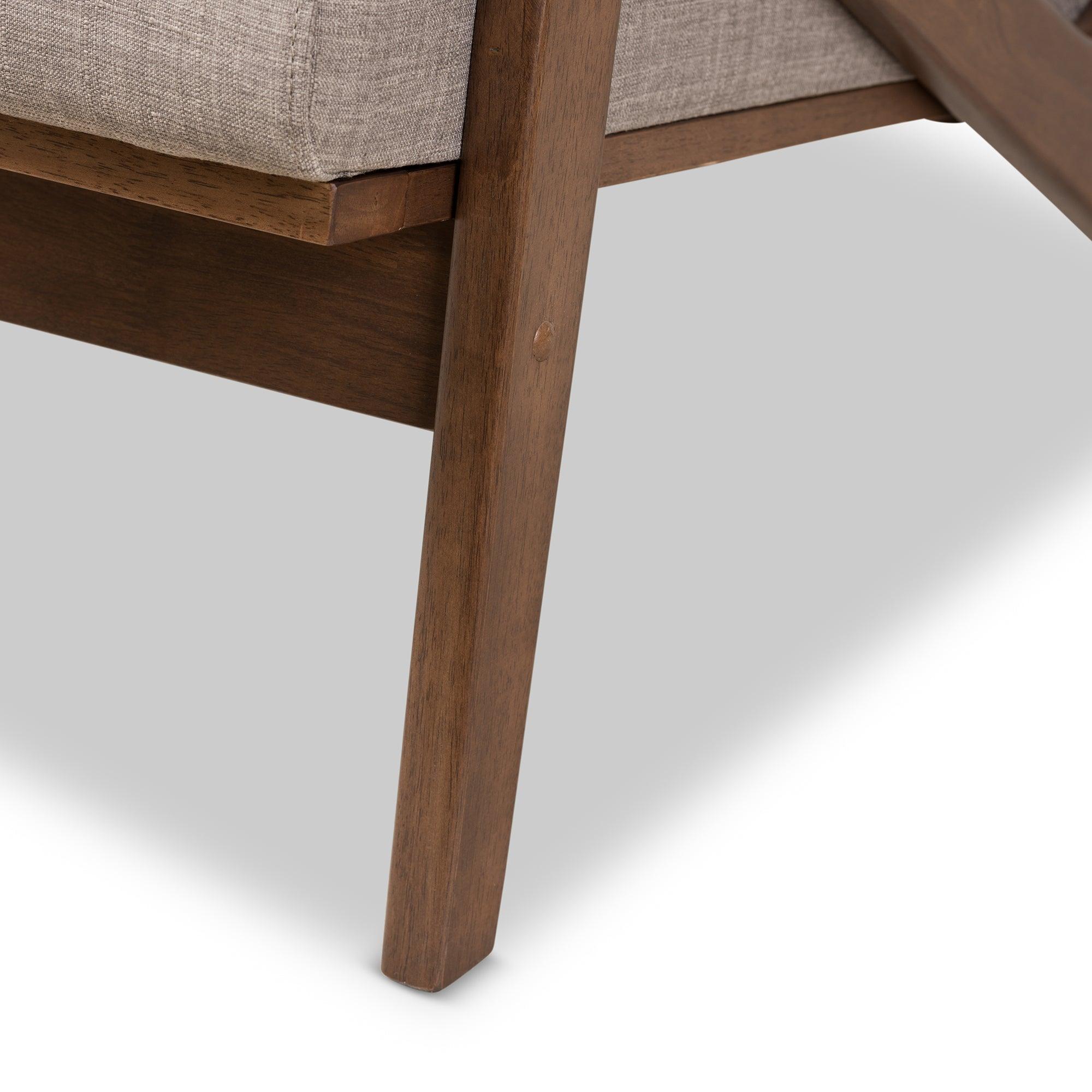 Bianca Mid-Century Modern Wood Light Fabric Tufted Lounge Chair