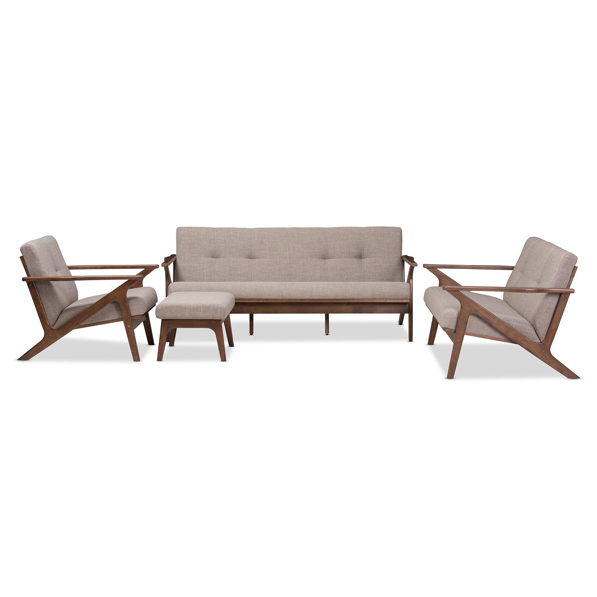 Bianca Mid-Century Modern Wood Light Fabric Tufted Livingroom Sofa Set