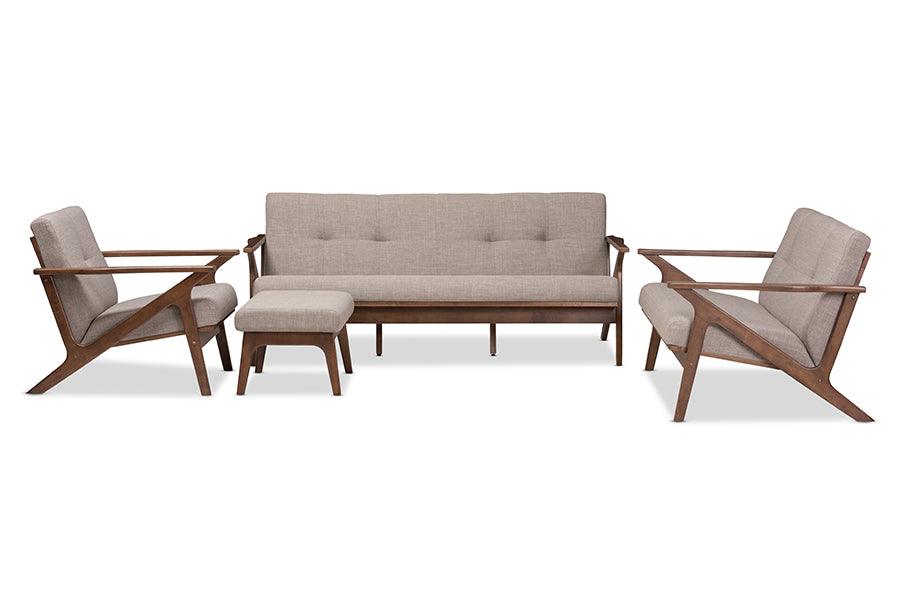 Bianca Mid-Century Modern Wood Light Fabric Tufted Livingroom Sofa Set