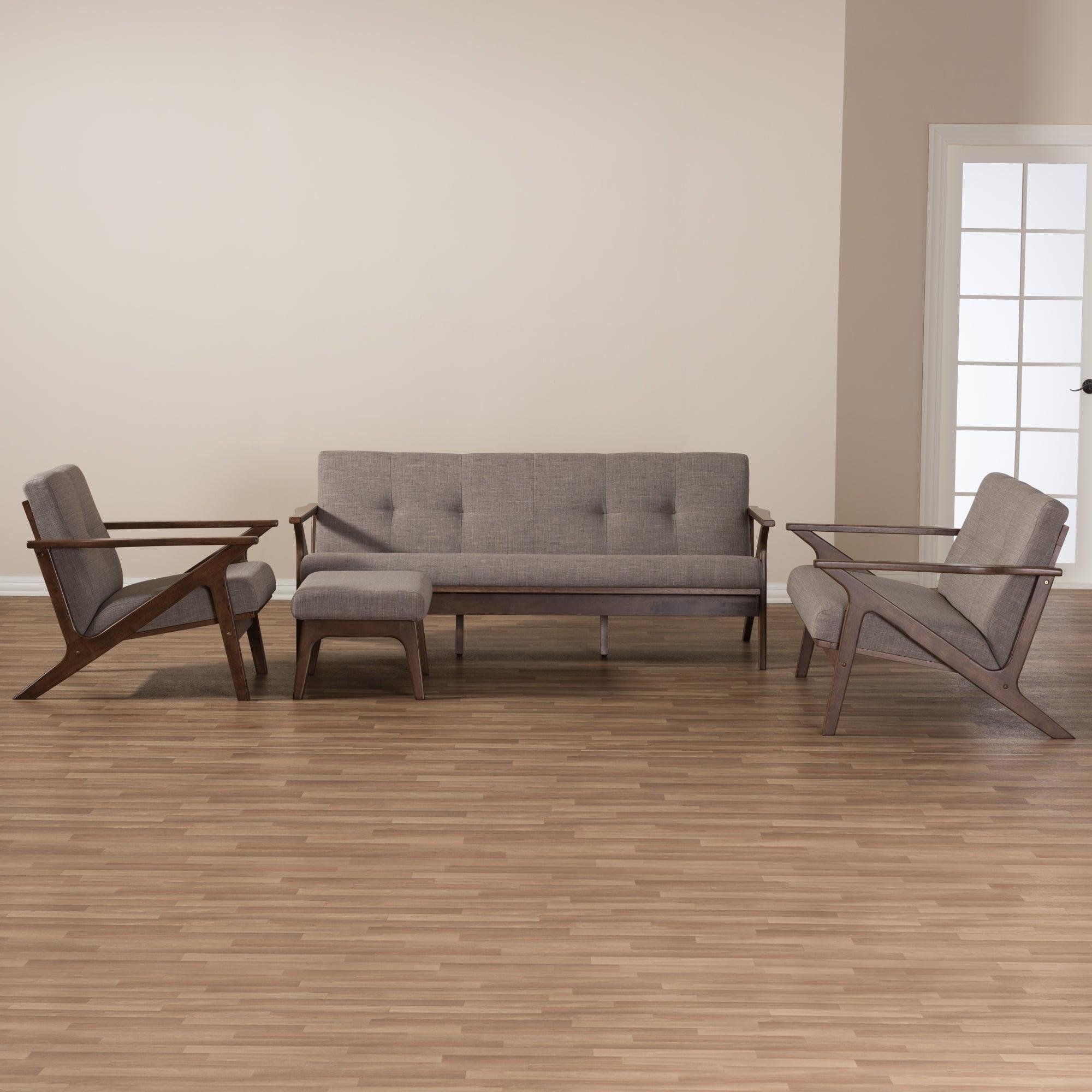 Bianca Mid-Century Modern Wood Light Fabric Tufted Livingroom Sofa Set