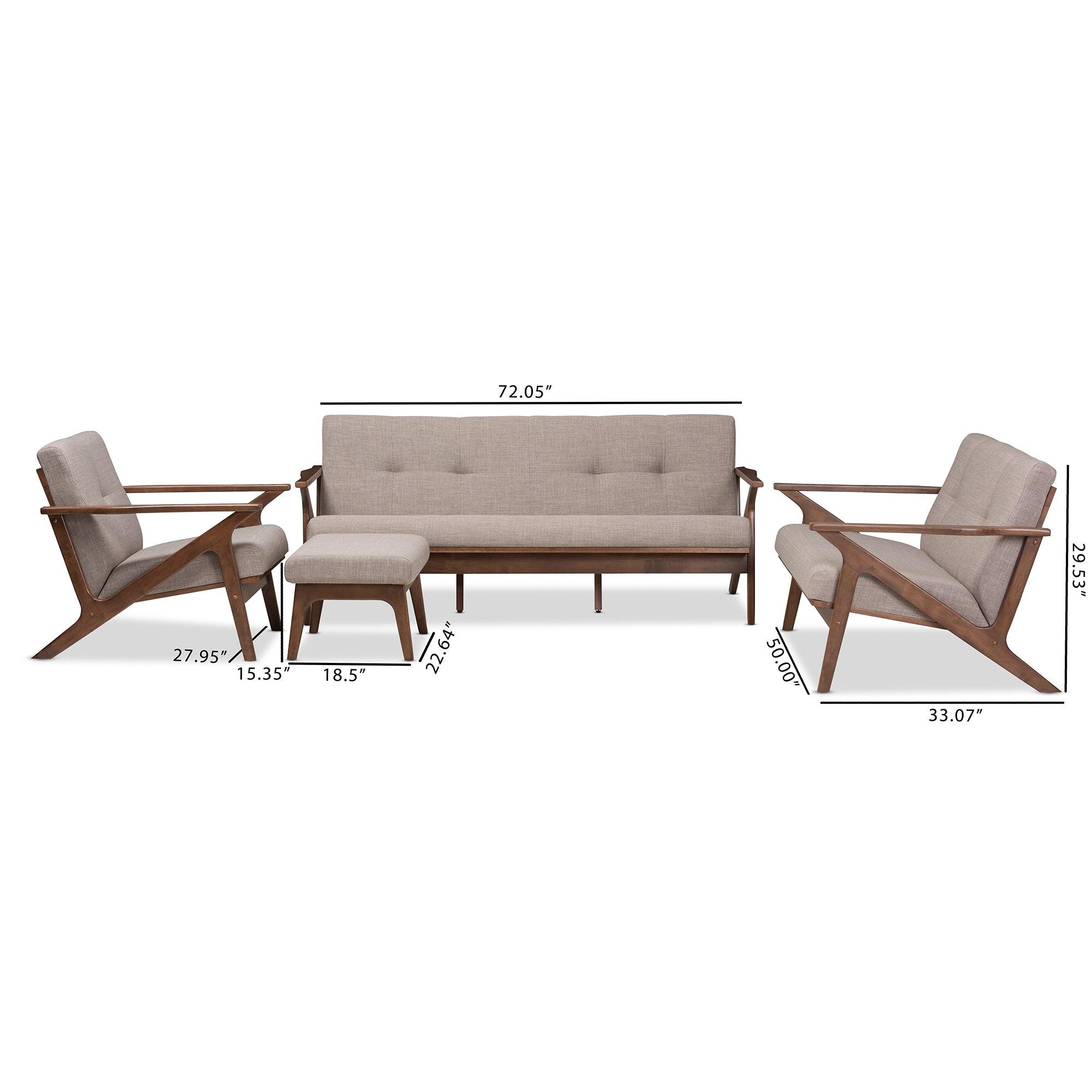 Bianca Mid-Century Modern Wood Light Fabric Tufted Livingroom Sofa Set