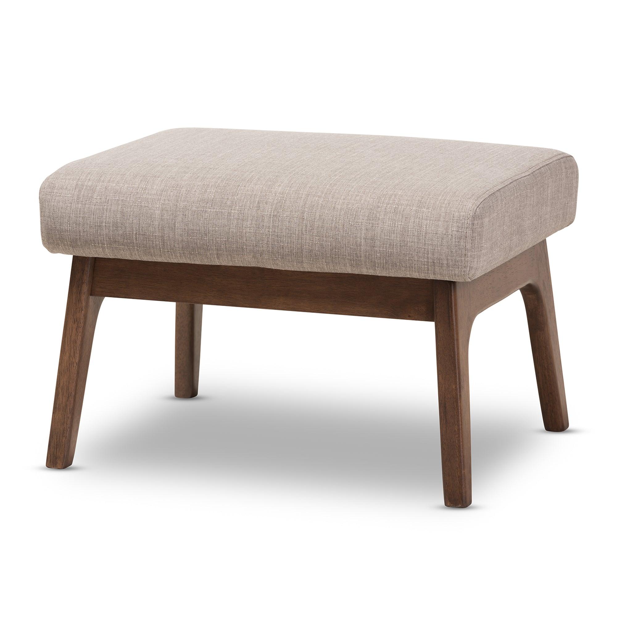 Bianca Mid-Century Modern Wood Light Fabric Ottoman