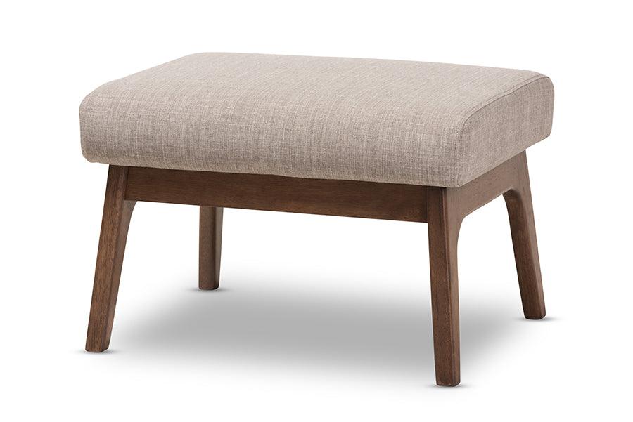 Bianca Mid-Century Modern Wood Light Fabric Ottoman