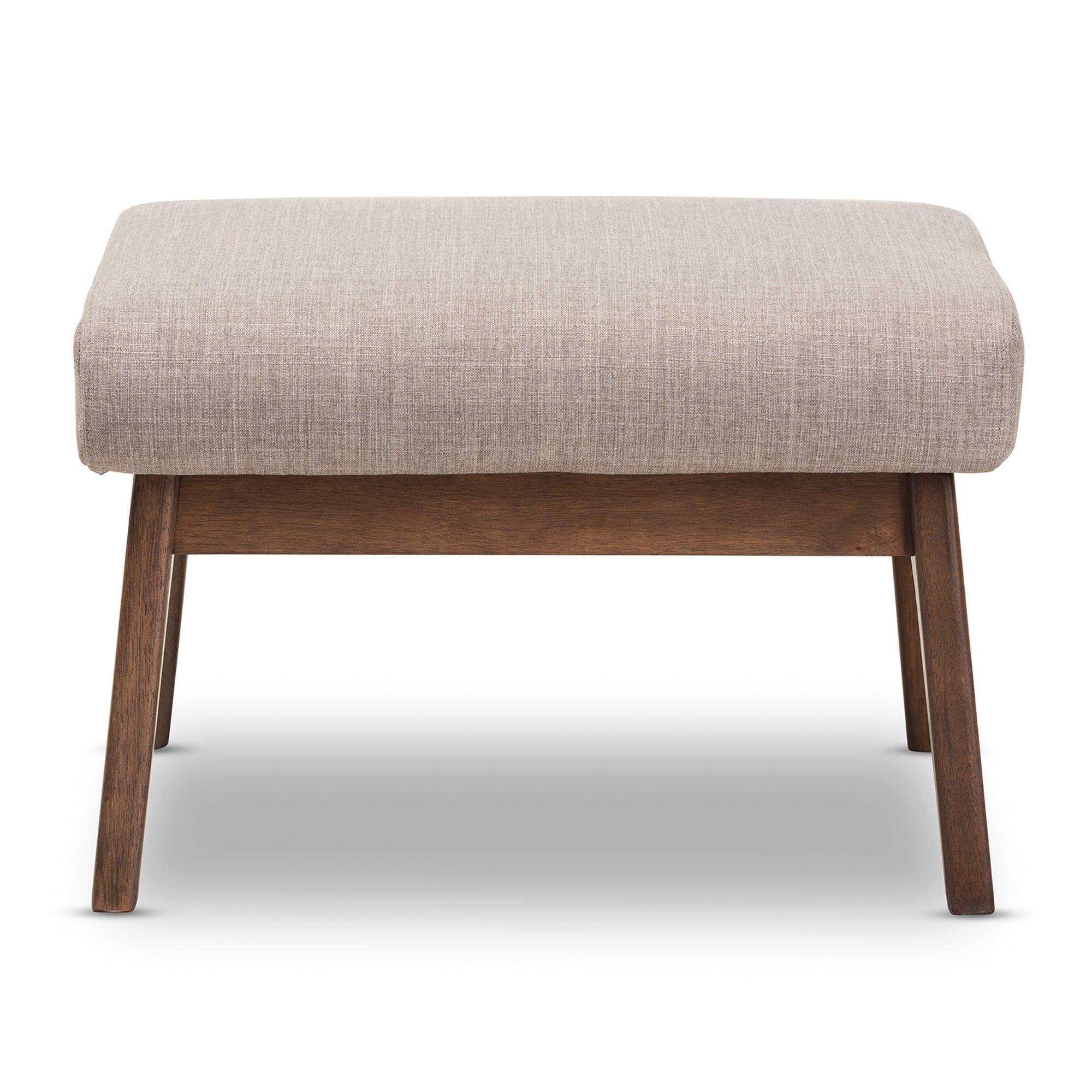 Bianca Mid-Century Modern Wood Light Fabric Ottoman