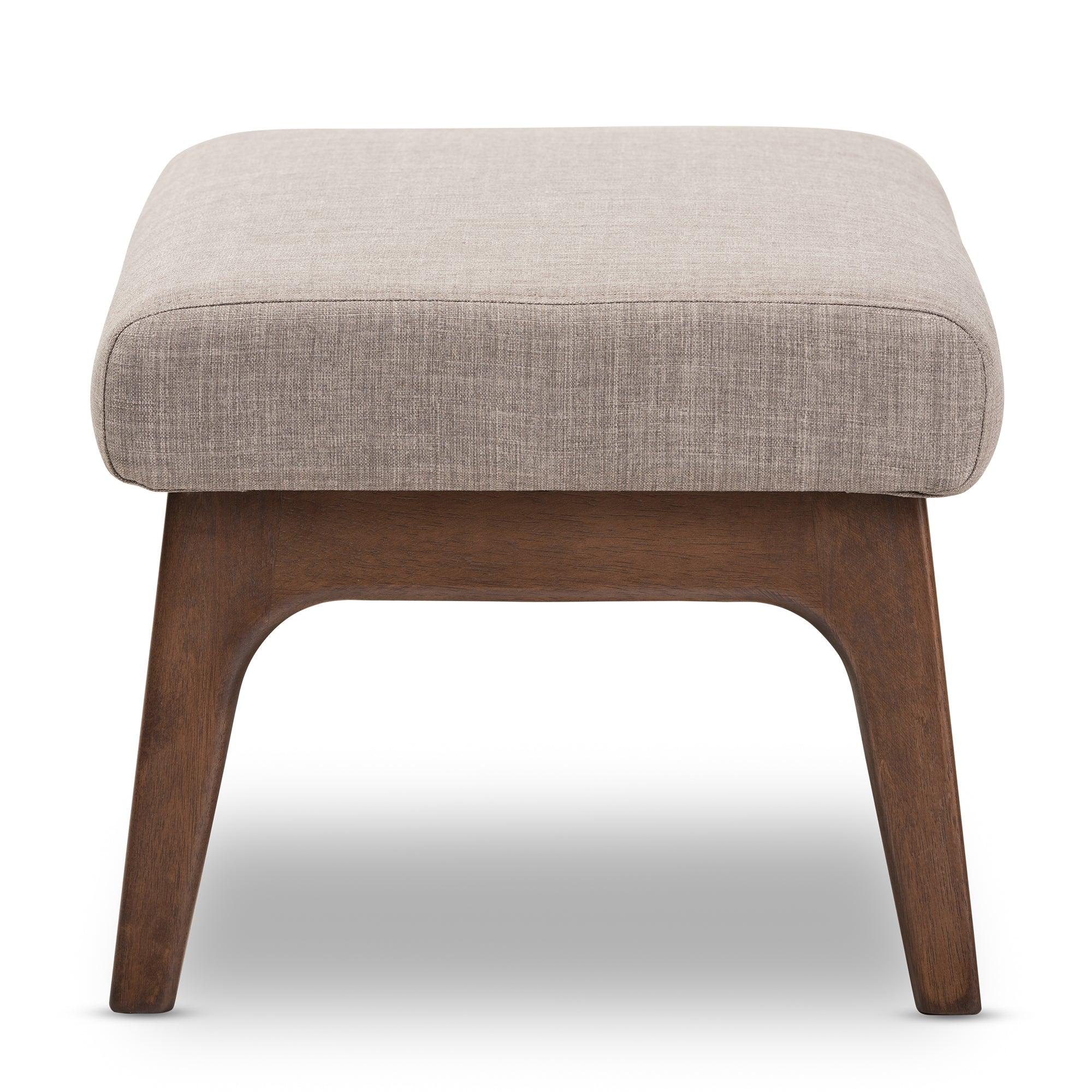Bianca Mid-Century Modern Wood Light Fabric Ottoman