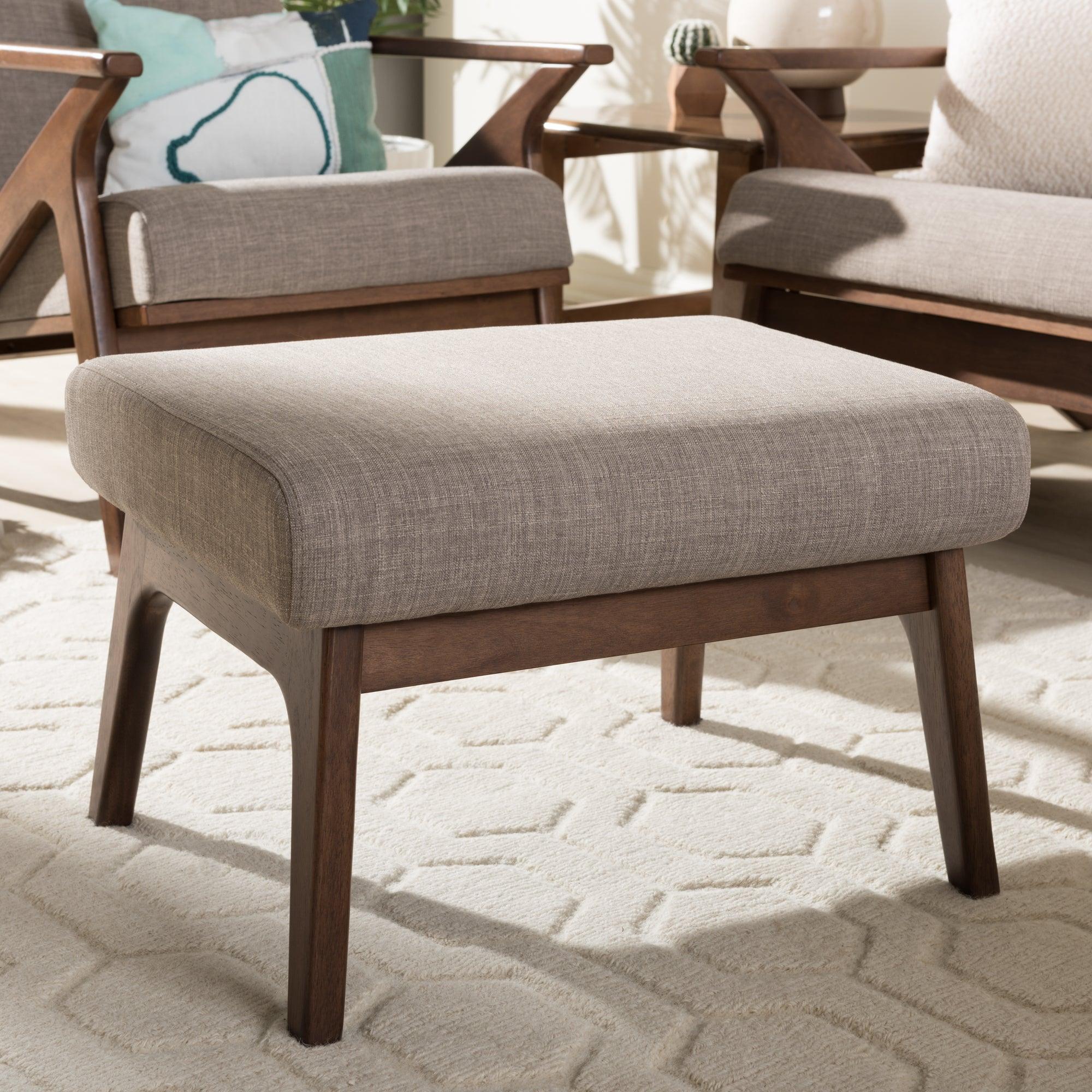 Bianca Mid-Century Modern Wood Light Fabric Ottoman