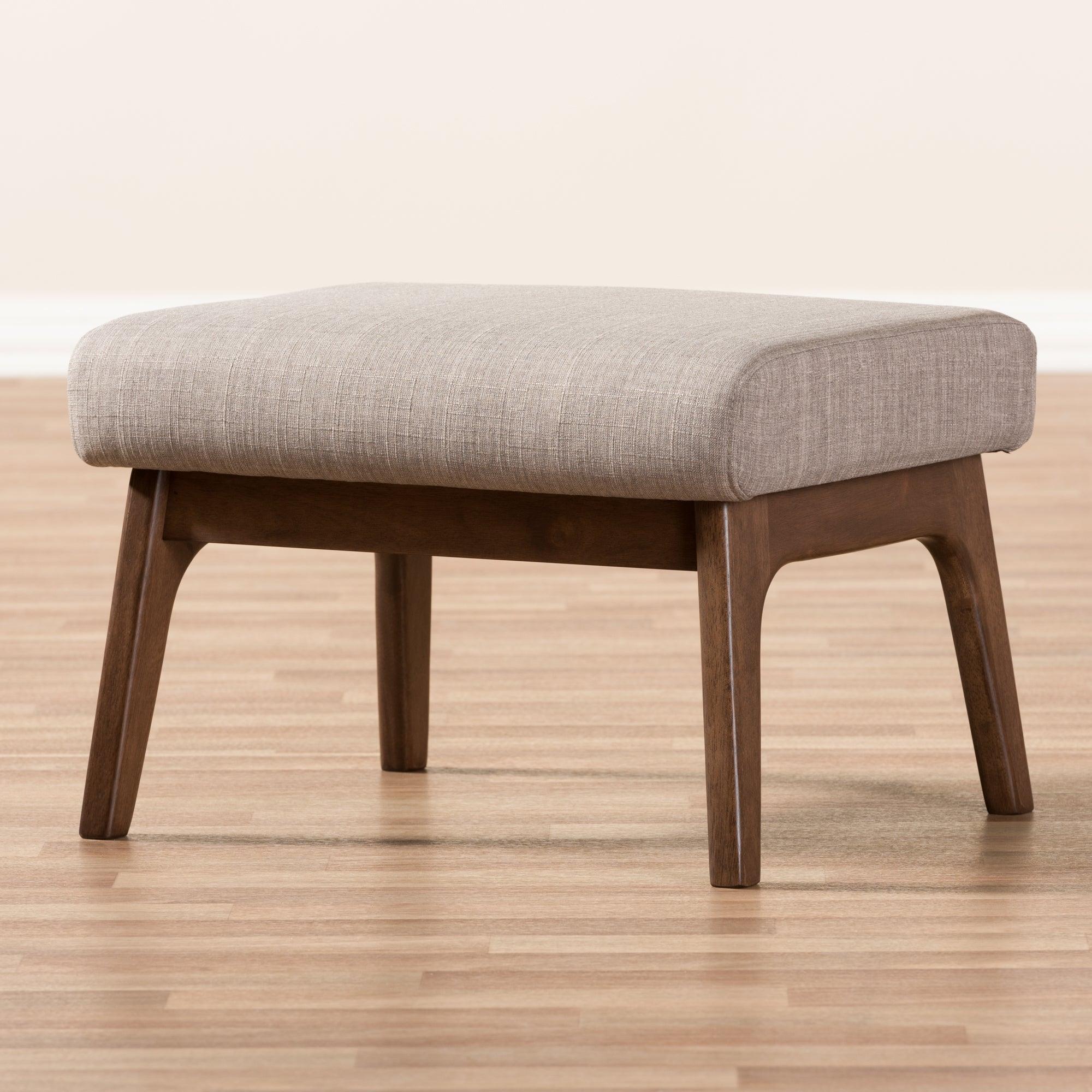 Bianca Mid-Century Modern Wood Light Fabric Ottoman