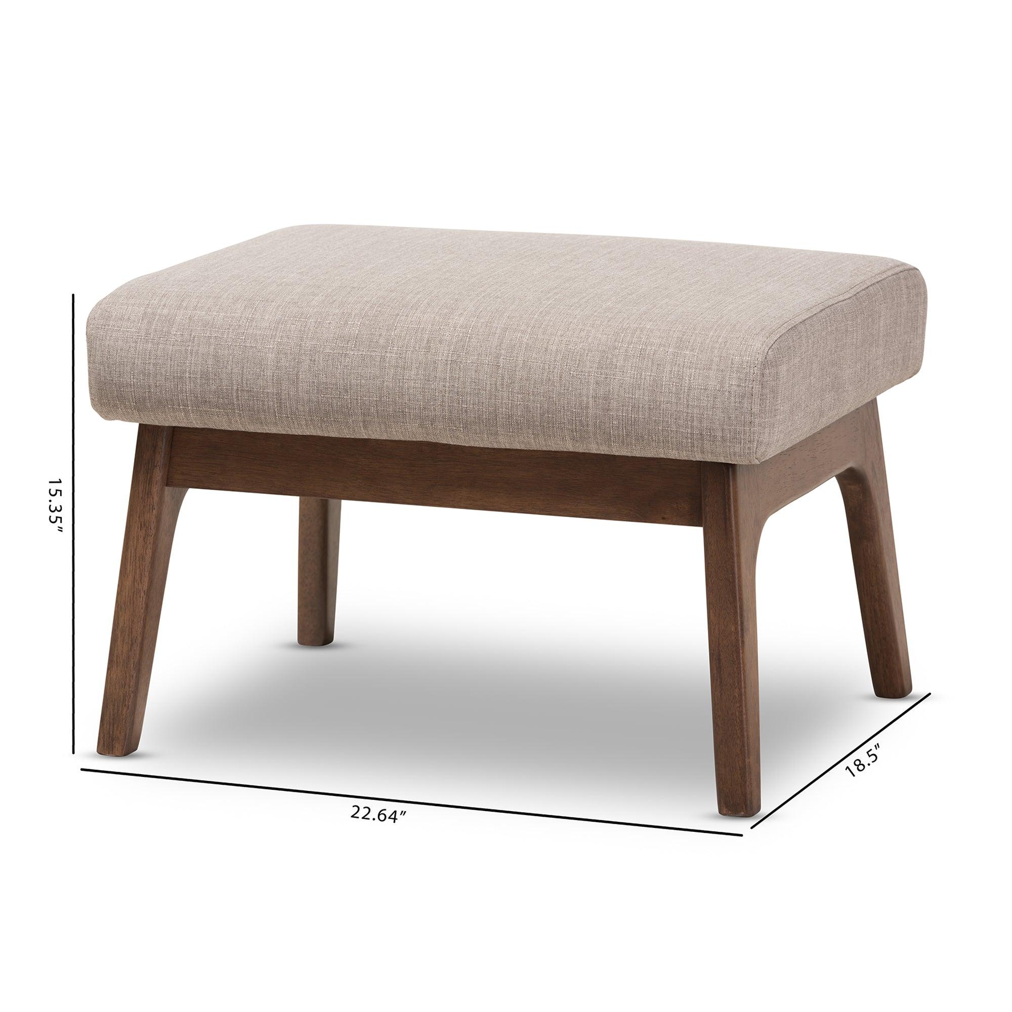 Bianca Mid-Century Modern Wood Light Fabric Ottoman