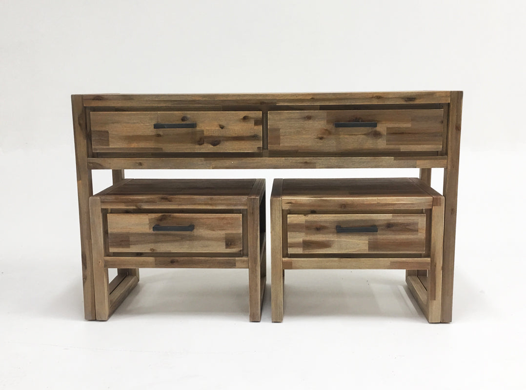 Mandy Modern Nutmeg Acacia Console End Table Set