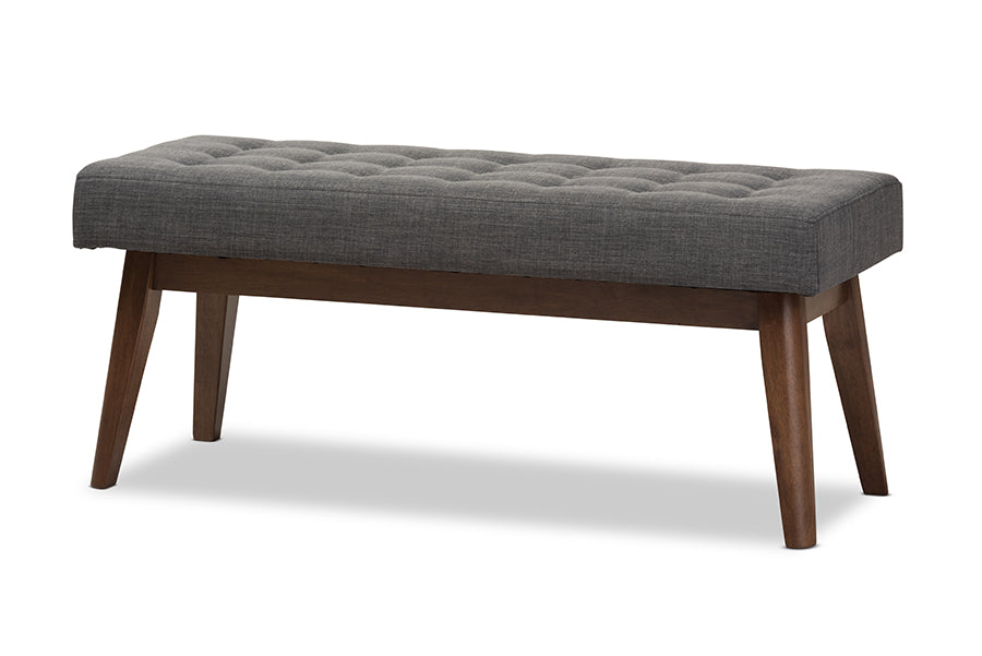 Elia Mid-Century Modern Wood Fabric Button-Tufted Bench