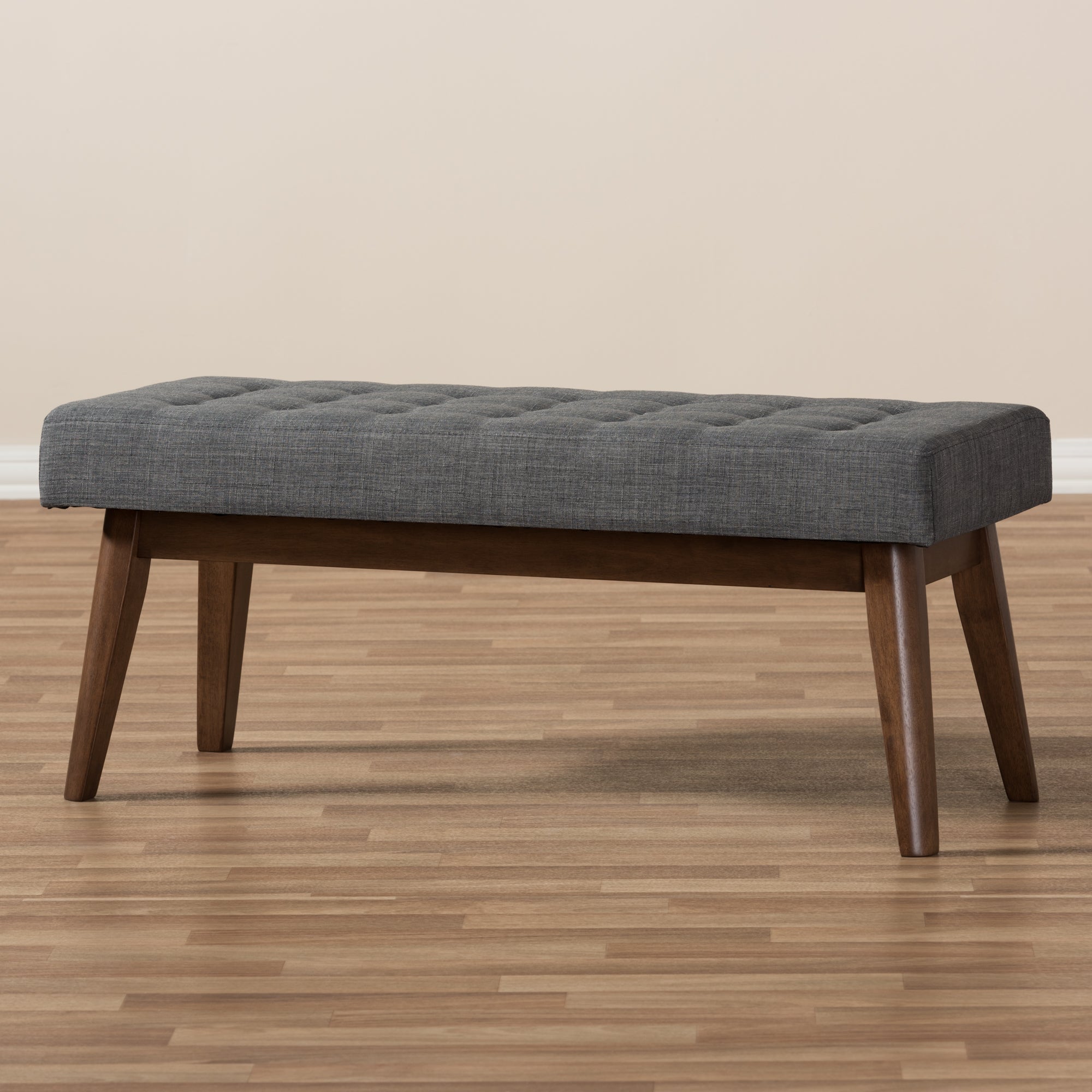 Elia Mid-Century Modern Wood Fabric Button-Tufted Bench