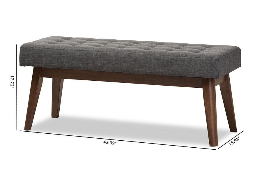 Elia Mid-Century Modern Wood Fabric Button-Tufted Bench