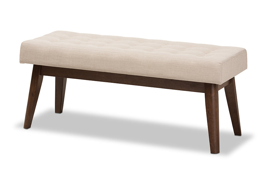 Elia Mid-Century Modern Wood Fabric Button-Tufted Bench