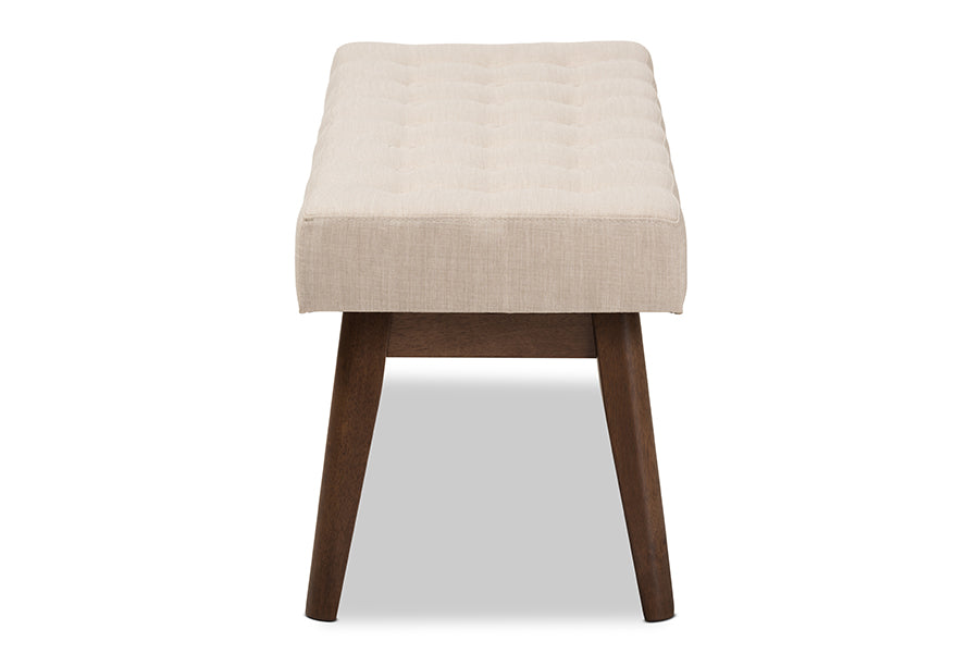 Elia Mid-Century Modern Wood Fabric Button-Tufted Bench