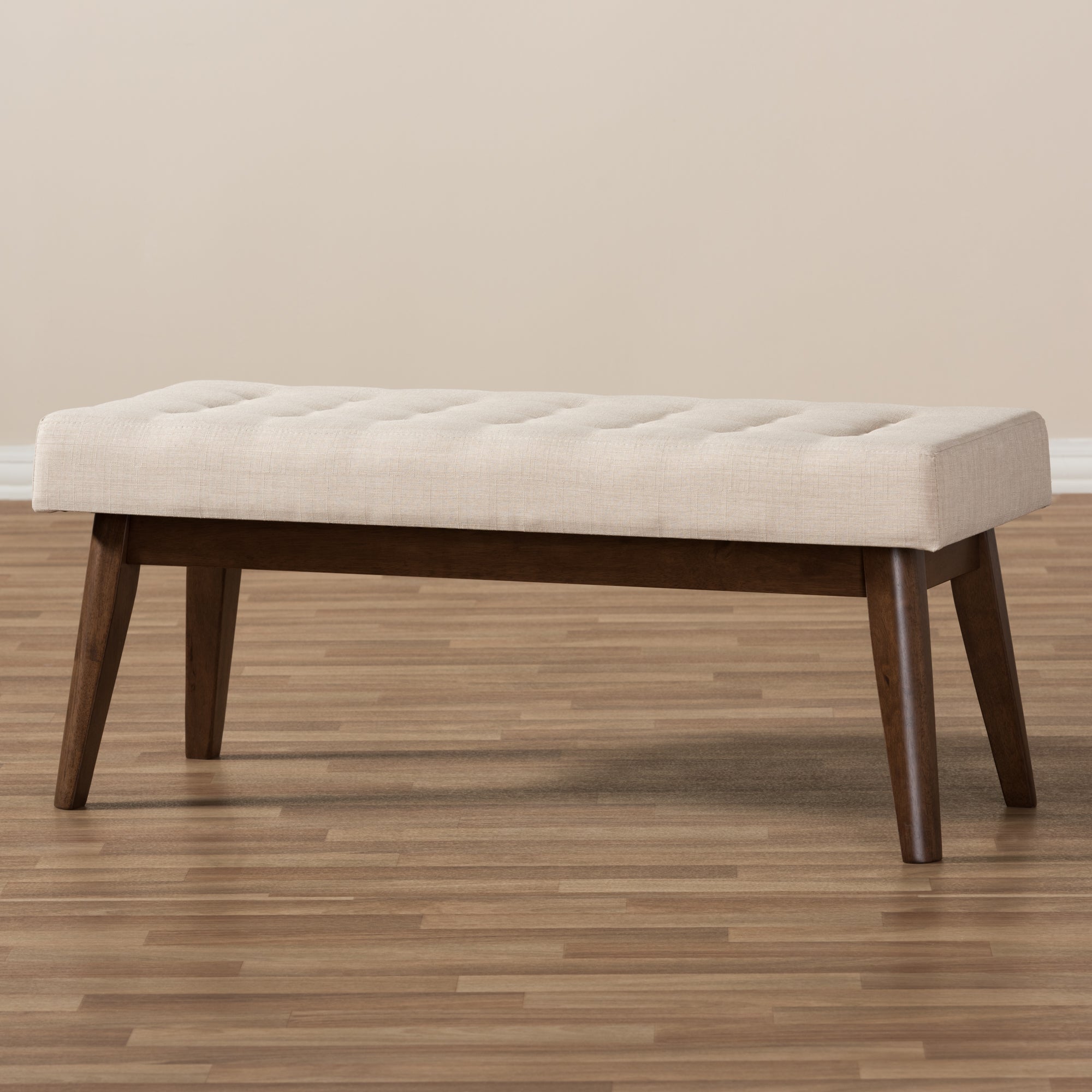 Elia Mid-Century Modern Wood Fabric Button-Tufted Bench