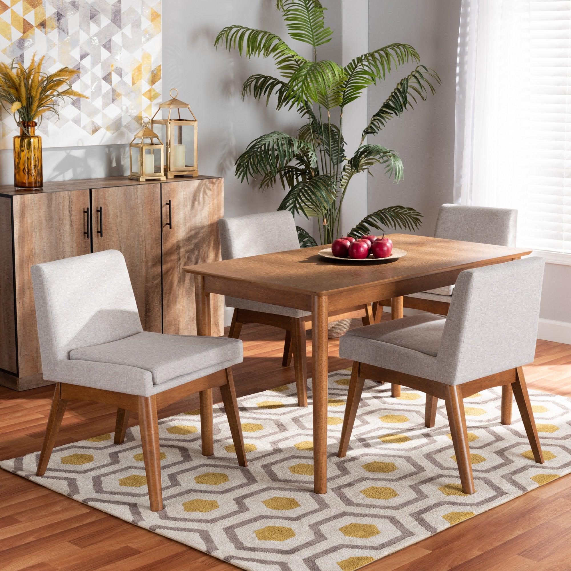 Nexus Mid-Century Modern ish Fabric Upholstered and Finished Wood 5-Piece Dining Set