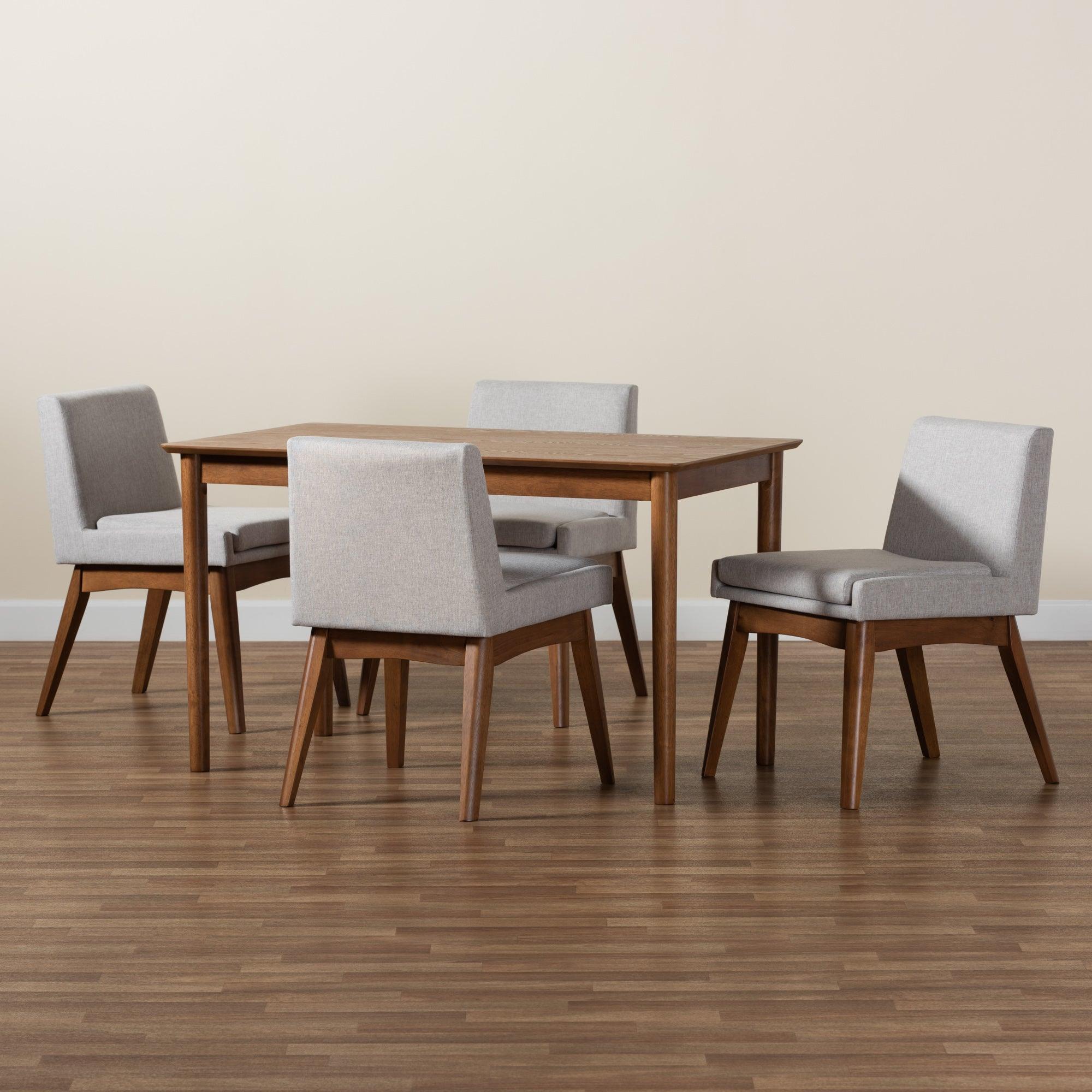 Nexus Mid-Century Modern ish Fabric Upholstered and Finished Wood 5-Piece Dining Set