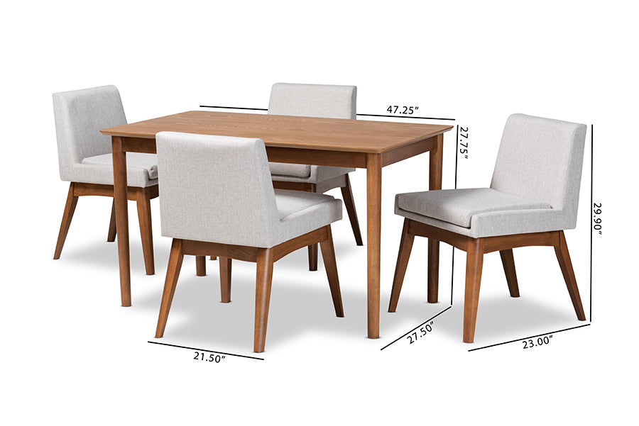 Nexus Mid-Century Modern Fabric Upholstered and Finished Wood 5-Piece Dining Set