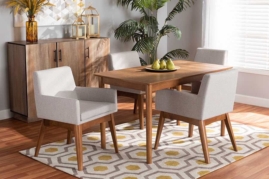 Dorina Mid-Century Modern Fabric Upholstered and Finished Wood 5-Piece Dining Set