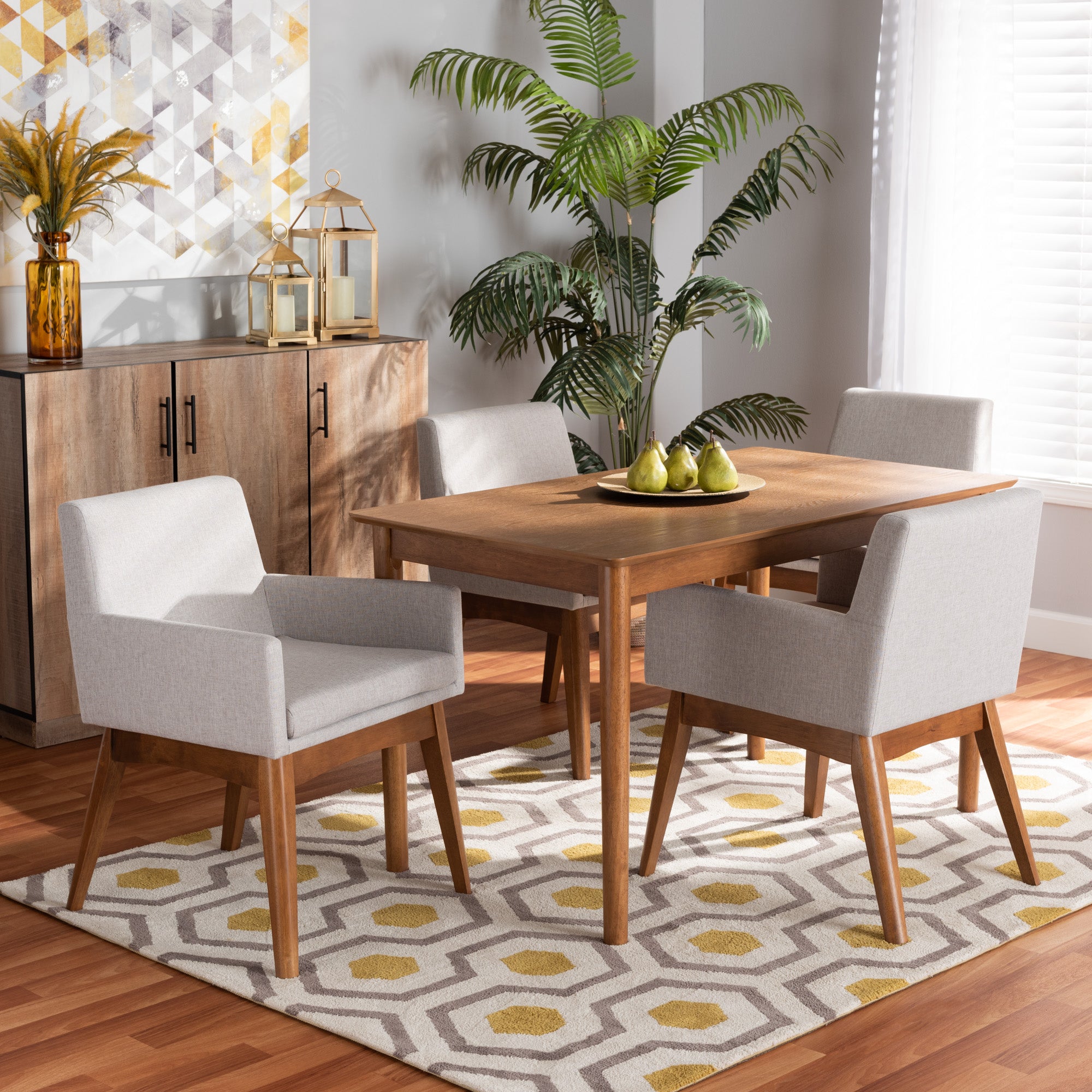 Dorina Mid-Century Modern Fabric Upholstered and Finished Wood 5-Piece Dining Set