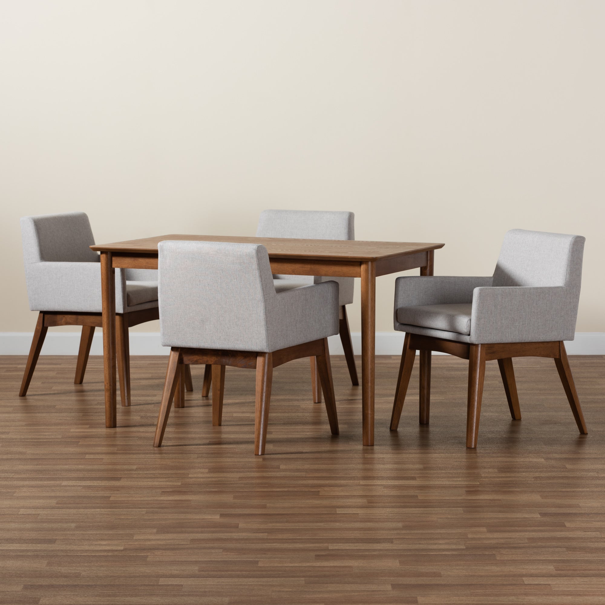 Dorina Mid-Century Modern Fabric Upholstered and Finished Wood 5-Piece Dining Set