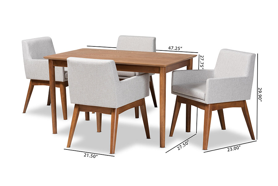 Dorina Mid-Century Modern Fabric Upholstered and Finished Wood 5-Piece Dining Set