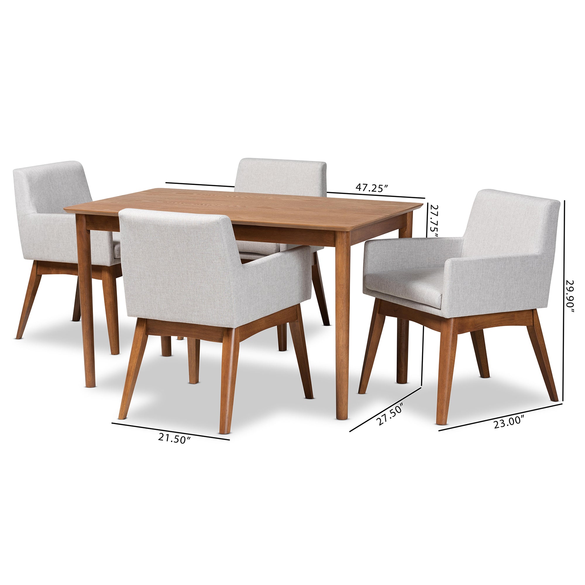 Dorina Mid-Century Modern Fabric Upholstered and Finished Wood 5-Piece Dining Set