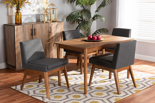 Nexus Mid-Century Modern Fabric Upholstered and Finished Wood 5-Piece Dining Set