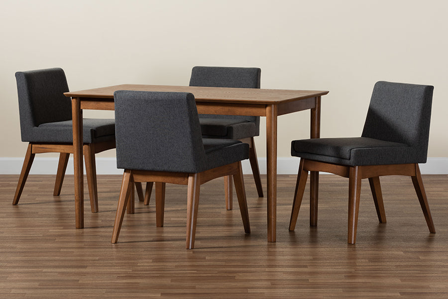 Nexus Mid-Century Modern Fabric Upholstered and Finished Wood 5-Piece Dining Set