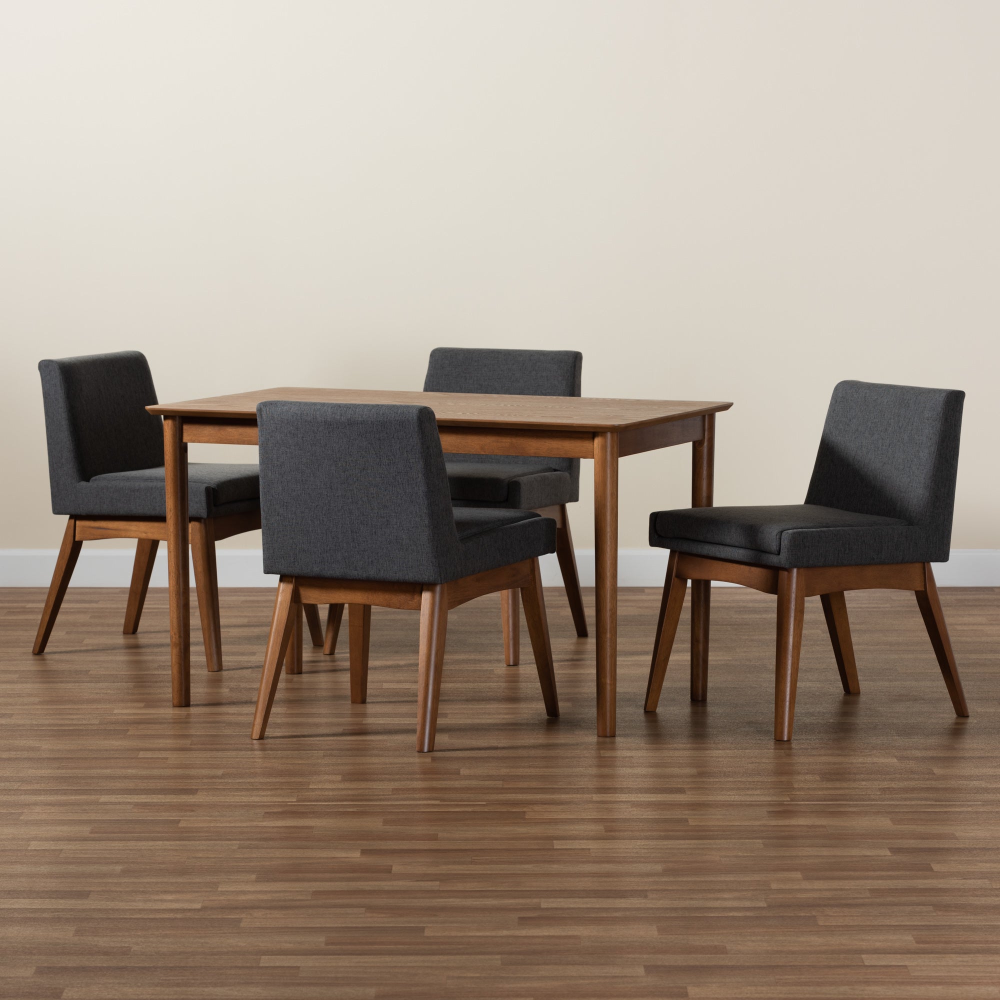 Nexus Mid-Century Modern Fabric Upholstered and Finished Wood 5-Piece Dining Set