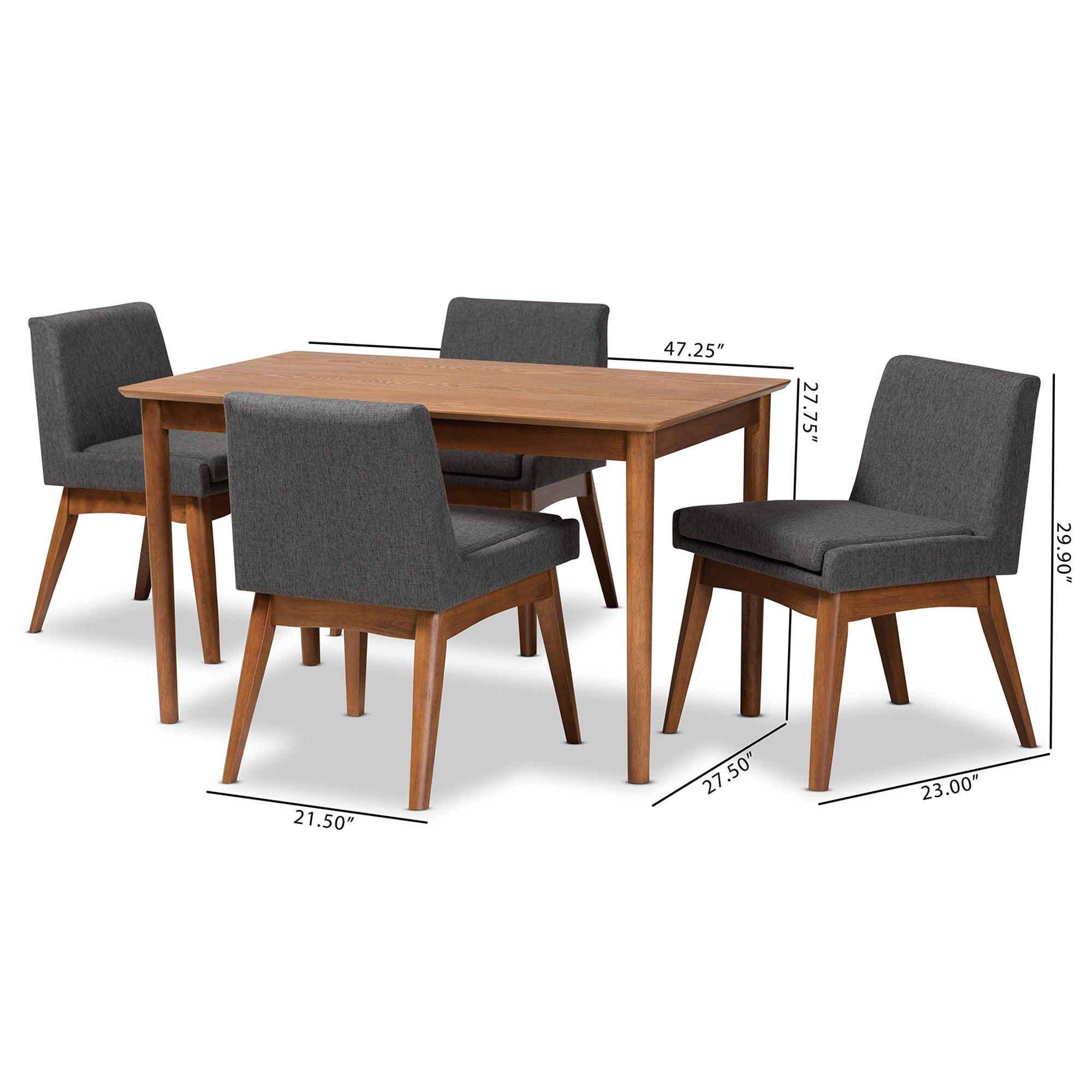 Nexus Mid-Century Modern Dark Fabric Upholstered and Finished Wood 5-Piece Dining Set
