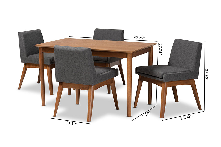 Nexus Mid-Century Modern Fabric Upholstered and Finished Wood 5-Piece Dining Set
