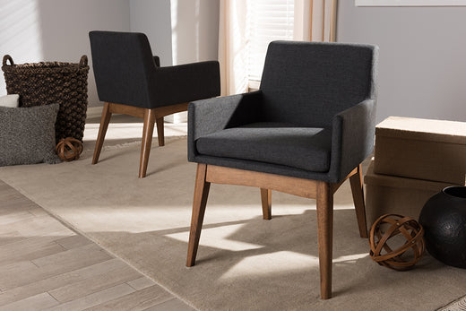 Nexus Mid-Century Modern Wood Finishing Fabric Dining Armchair (Set of 2)