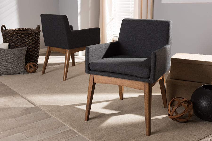 Nexus Mid-Century Modern Wood Finishing Fabric Dining Armchair (Set of 2)