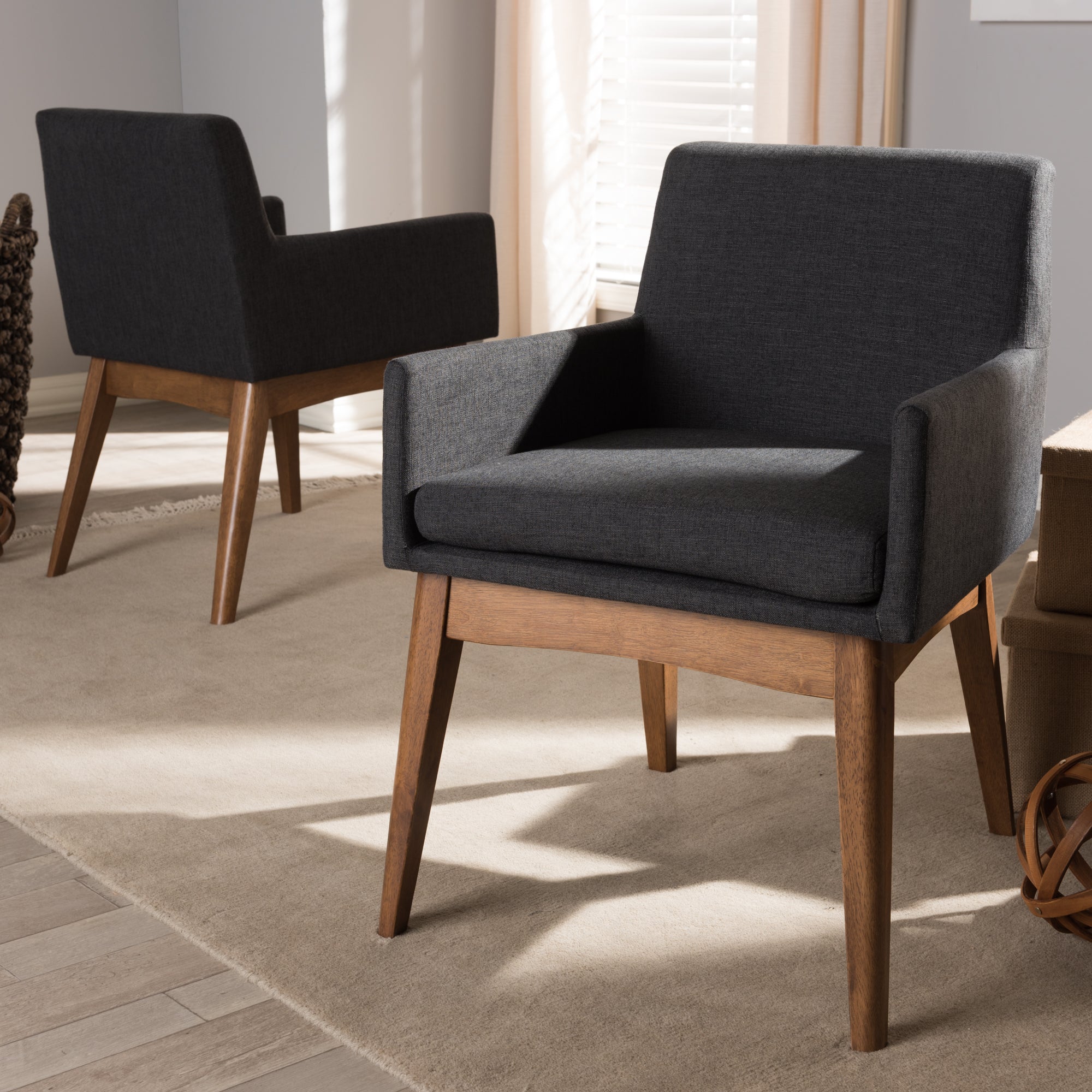 Nexus Mid-Century Modern Wood Finishing Fabric Dining Armchair (Set of 2)