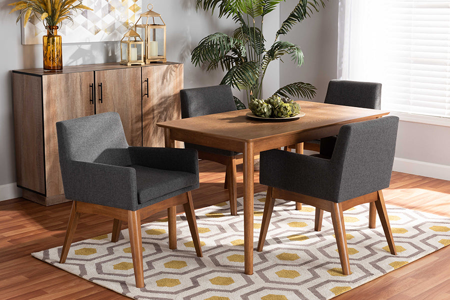 Dorina Mid-Century Modern Fabric Upholstered and Finished Wood 5-Piece Dining Set