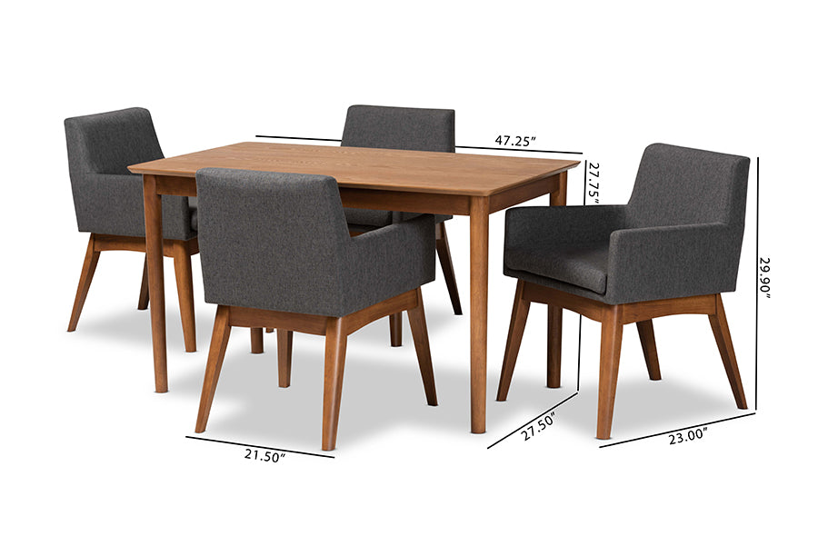 Dorina Mid-Century Modern Fabric Upholstered and Finished Wood 5-Piece Dining Set
