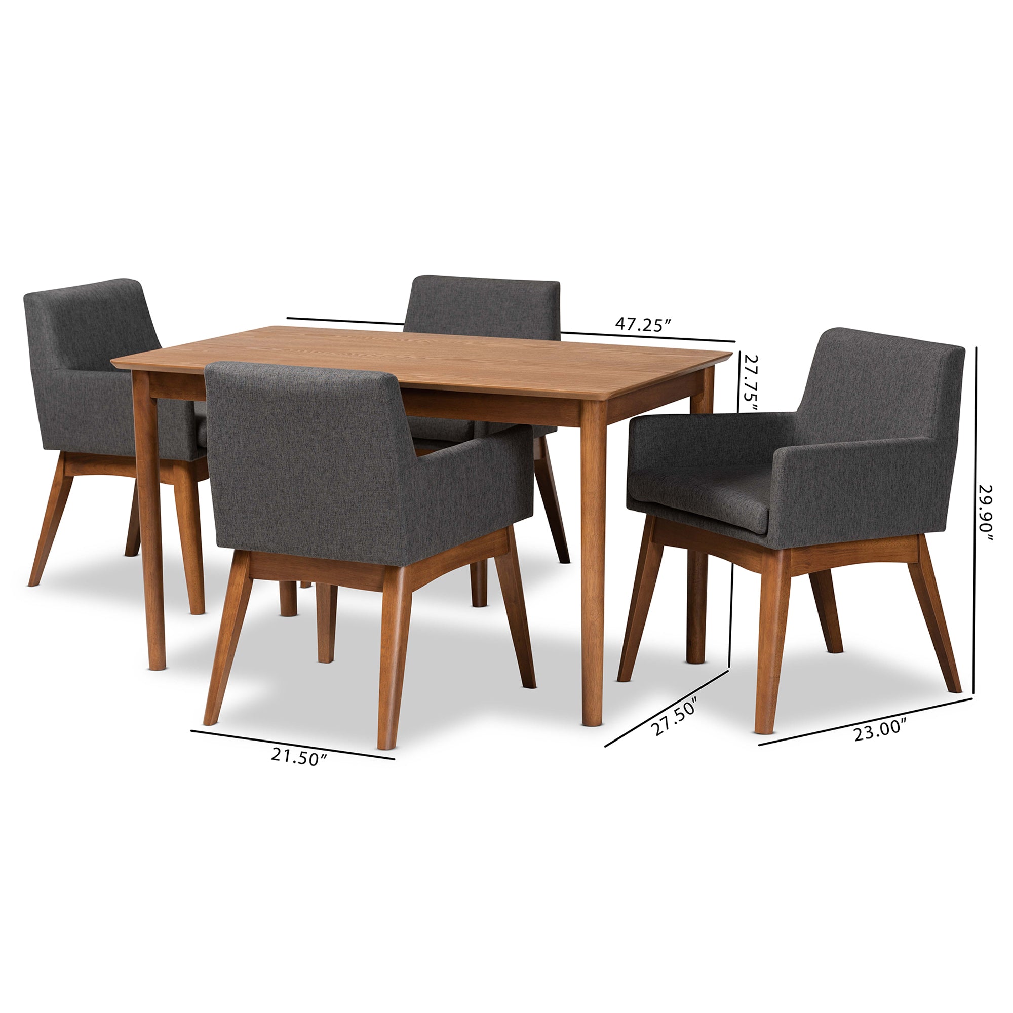 Dorina Mid-Century Modern Fabric Upholstered and Finished Wood 5-Piece Dining Set