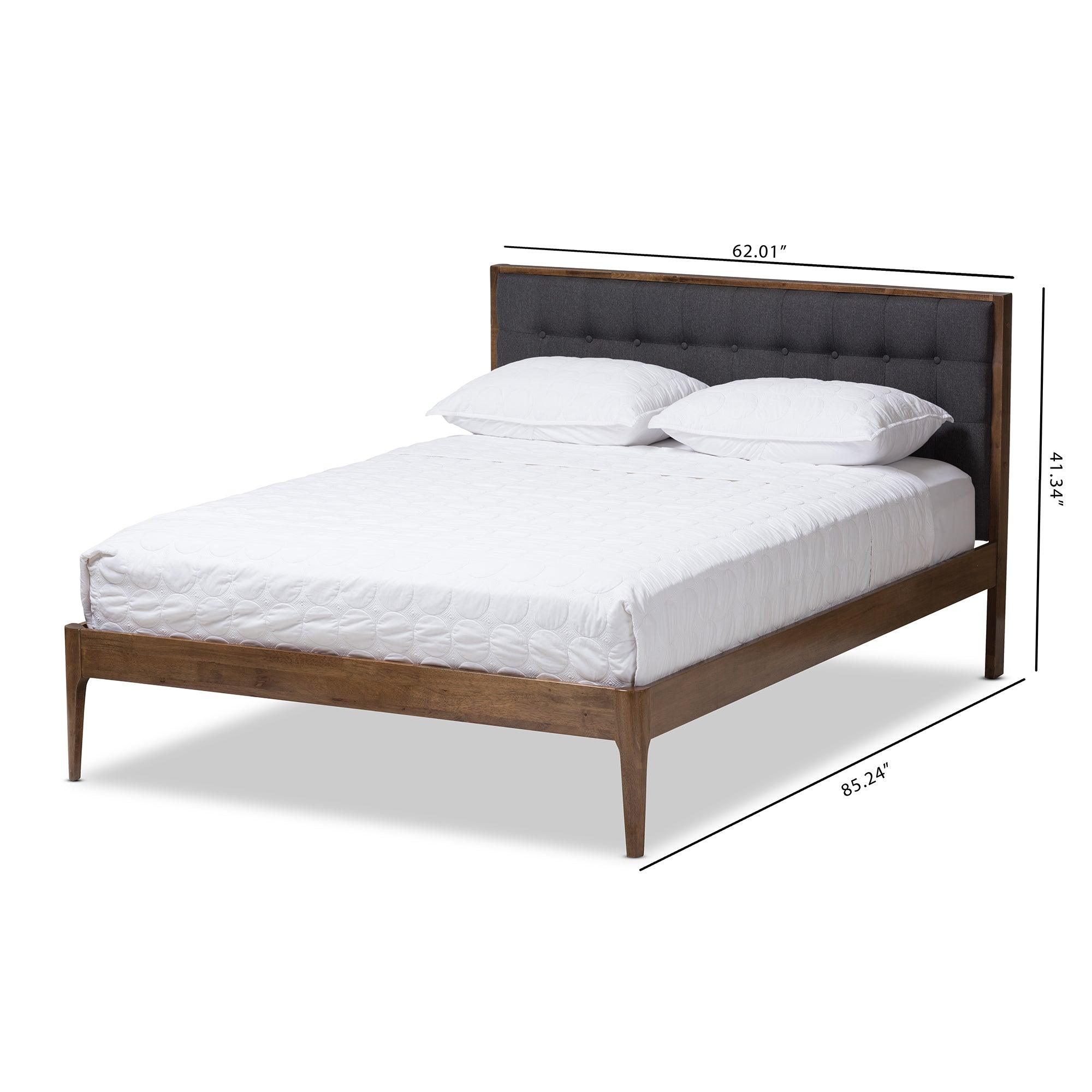 Jupiter Mid-Century Modern Fabric Upholstered Button-Tufted Platform Bed