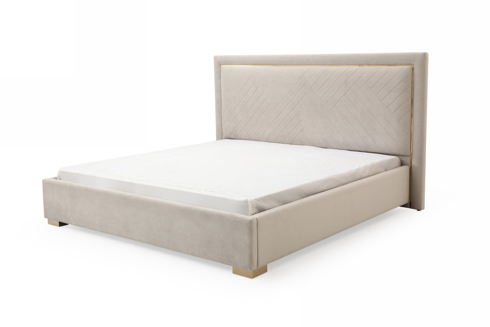 Modrest Corrico - Off White Velvet Modern Bed-Bed-VIG-Wall2Wall Furnishings